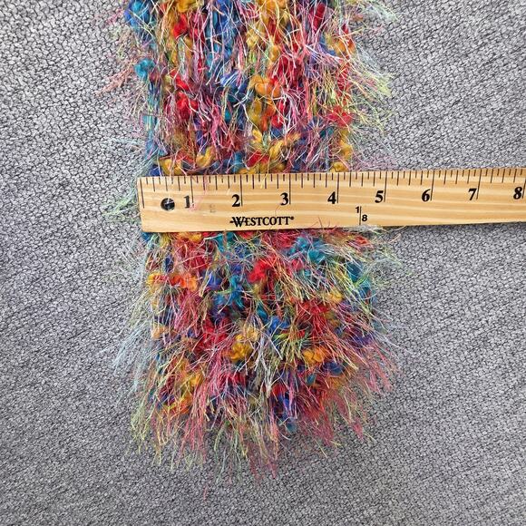 MULTICOLOR FUZZY 64" × 4" SCARF – RAINBOW FEATHERY TEXTURE  STATEMENT ACCESSORY - Picture 6 of 7